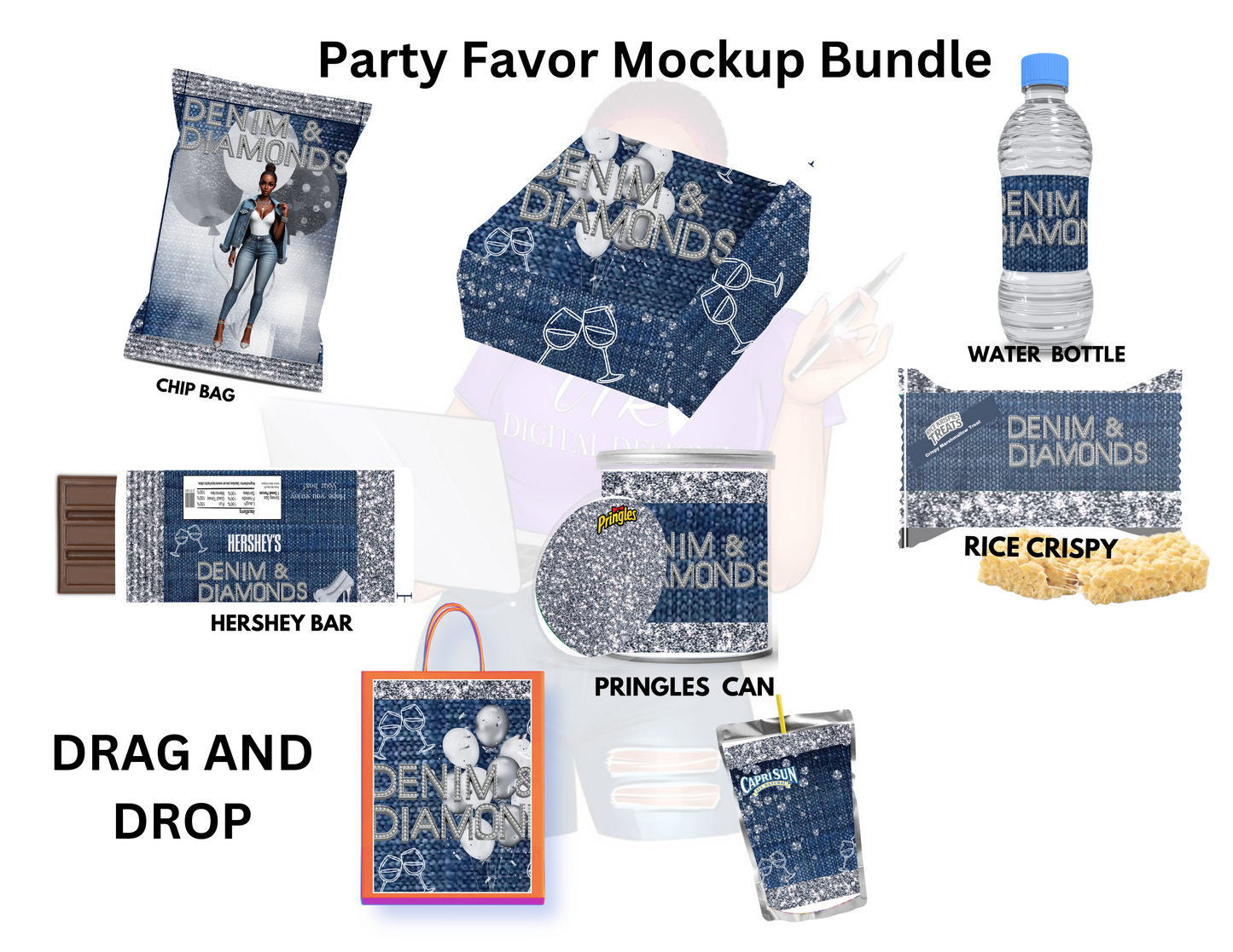 Demin & Diamonds Party Favor Bundle (12 designs, Templates, Mockup and PLR/MRR)