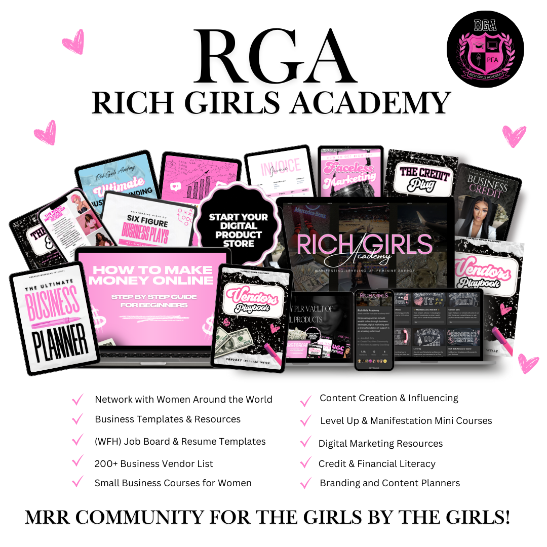 Rich Girls Academy MRR community Launch, Resell Rights Community | Business | Digital Marketing and Content Creation ,Lashes, Hair